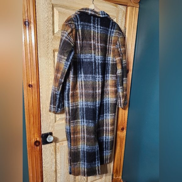 ASOS DESIGN Tall dad wool mix coat in brushed check in brown - Picture 3 of 4